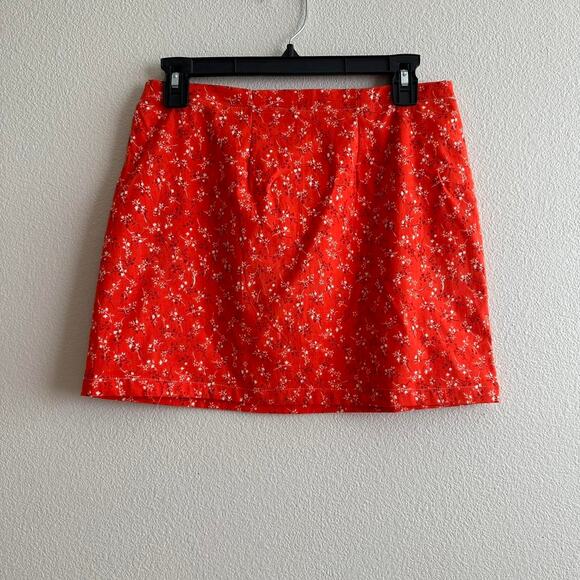 handmade orange white floral mini skirt - Picture 5 of 11